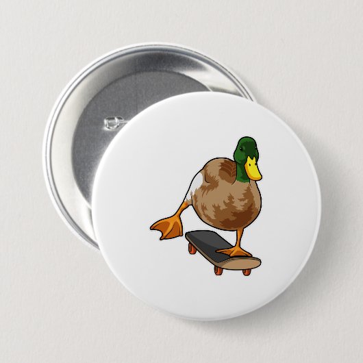 Duck als Skater met Skateboard Ronde Button 7,6 Cm (Voorkant /achterkant)