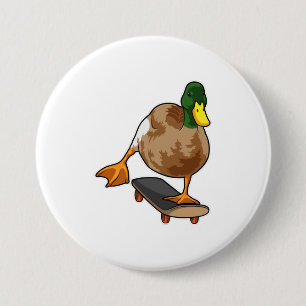 Duck als Skater met Skateboard Ronde Button 7,6 Cm