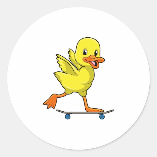Duck als Skater met Skateboard Ronde Sticker (Voorkant)