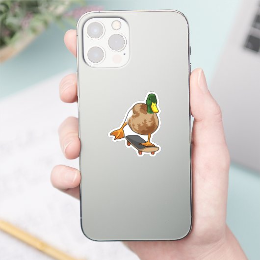 Duck als Skater met Skateboard Sticker (Telefoon)