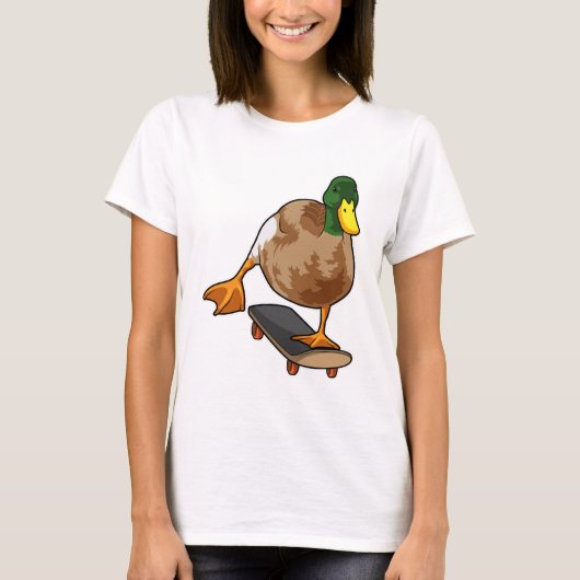 Duck als Skater met Skateboard T-shirt (Voorkant)
