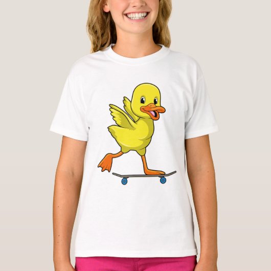 Duck als Skater met Skateboard T-shirt (Voorkant)