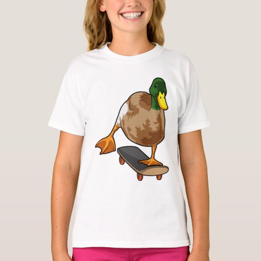 Duck als Skater met Skateboard T-shirt (Voorkant)