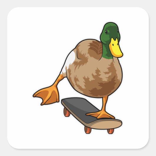 Duck als Skater met Skateboard Vierkante Sticker (Voorkant)
