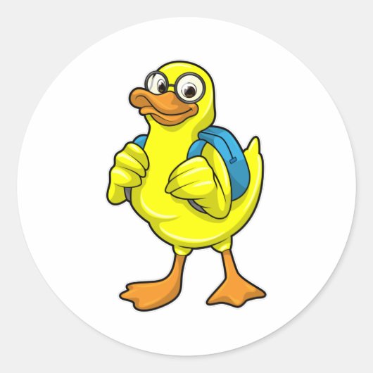 Duck als student met rugzak ronde sticker (Voorkant)