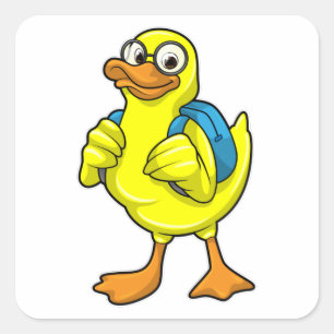 Duck als student met rugzak vierkante sticker