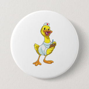 Duck als verpleegster met hart ronde button 7,6 cm