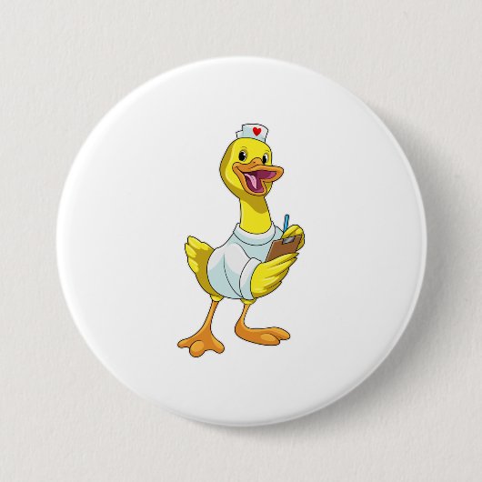 Duck als verpleegster met hart ronde button 7,6 cm (Voorkant)