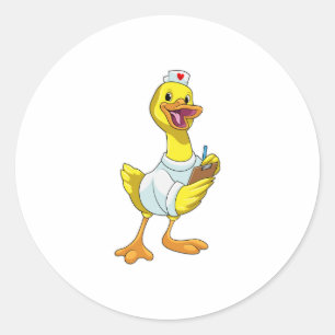 Duck als verpleegster met hart ronde sticker