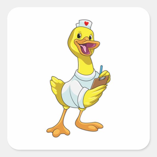 Duck als verpleegster met hart vierkante sticker (Voorkant)