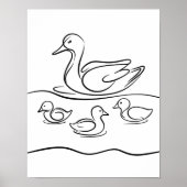Duck and Ducklings Line Art Poster | Ierse rivier (Voorkant)