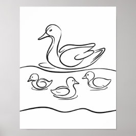 Duck and Ducklings Line Art Poster | Ierse rivier