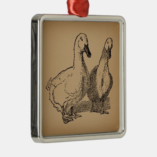  Duck Art Two Ducks Illustratie Metalen Ornament (Rechts)