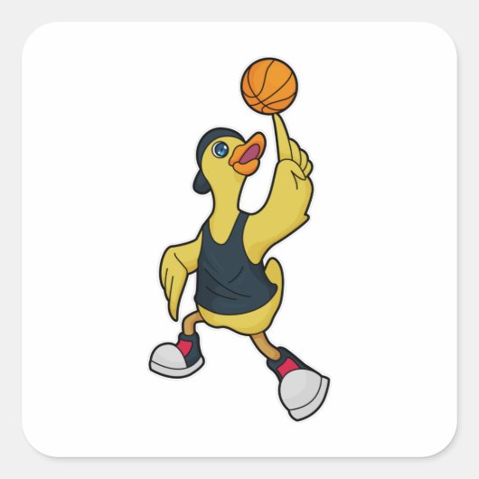 Duck as Baskeball player with Basketball Vierkante Sticker (Voorkant)