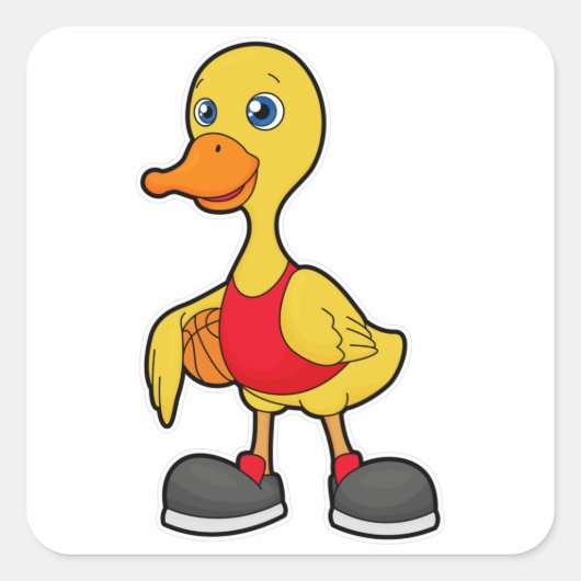 Duck as Basketball player with Basketball Vierkante Sticker (Voorkant)