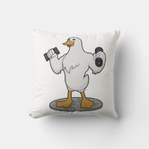 Duck as Bodybuilder with Dumbbells Kussen