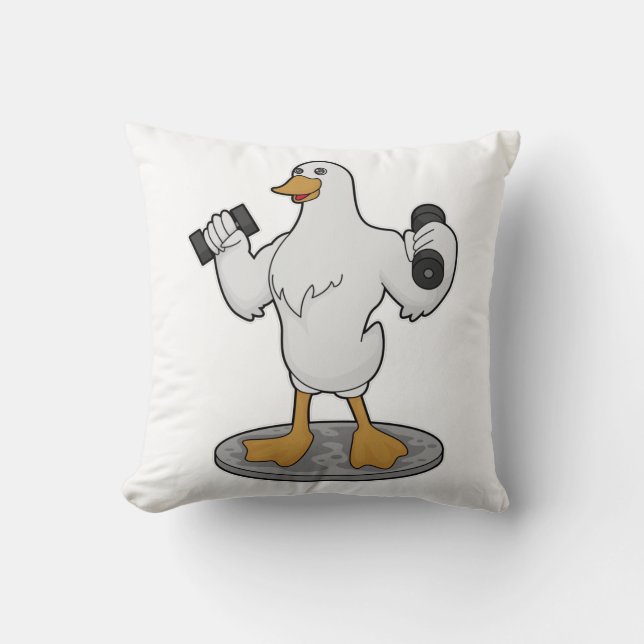 Duck as Bodybuilder with Dumbbells Kussen (Voorkant)