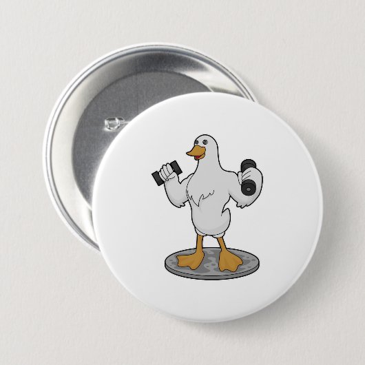 Duck as Bodybuilder with Dumbbells Ronde Button 7,6 Cm (Voorkant /achterkant)