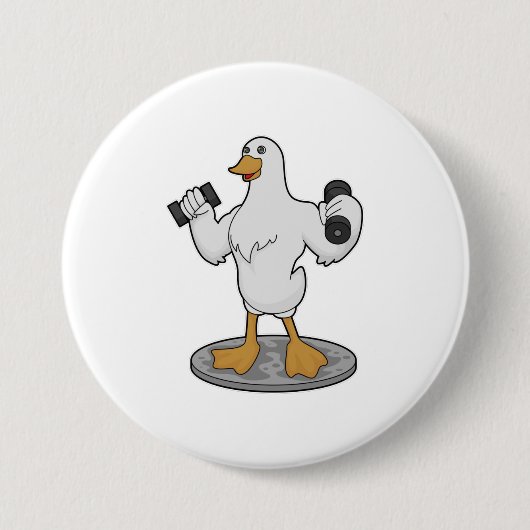 Duck as Bodybuilder with Dumbbells Ronde Button 7,6 Cm (Voorkant)