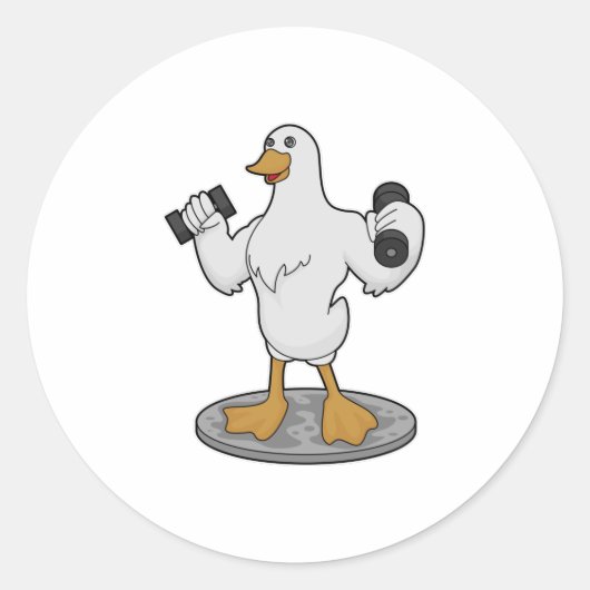 Duck as Bodybuilder with Dumbbells Ronde Sticker (Voorkant)