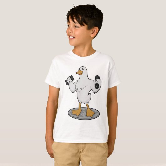 Duck as Bodybuilder with Dumbbells T-shirt (Voorkant volledig)