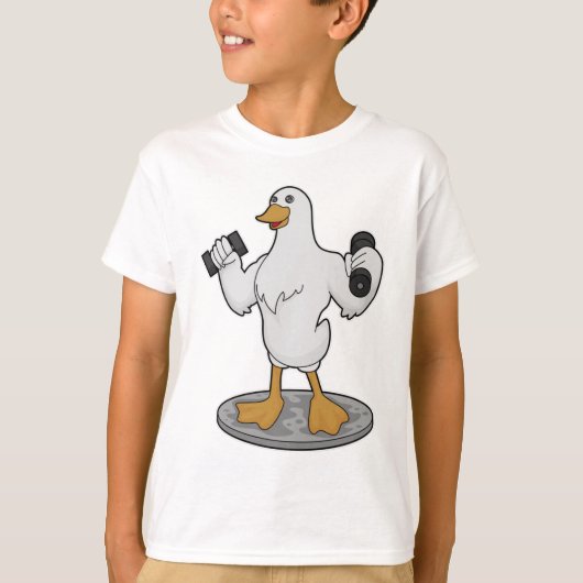 Duck as Bodybuilder with Dumbbells T-shirt (Voorkant)