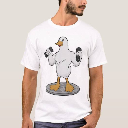 Duck as Bodybuilder with Dumbbells T-shirt (Voorkant)