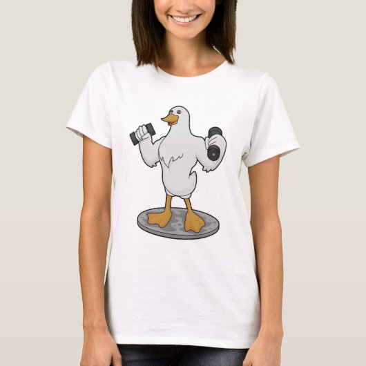 Duck as Bodybuilder with Dumbbells T-shirt (Voorkant)