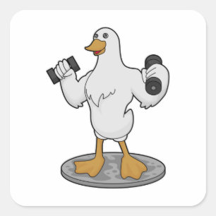 Duck as Bodybuilder with Dumbbells Vierkante Sticker