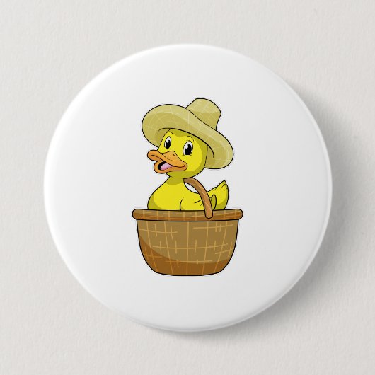 Duck as Farmer with Basket Ronde Button 7,6 Cm (Voorkant)
