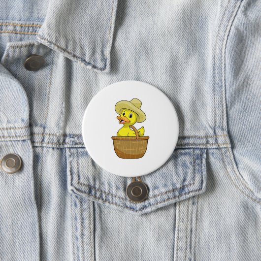 Duck as Farmer with Basket Ronde Button 7,6 Cm (In situ)