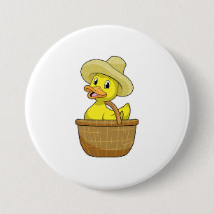 Duck as Farmer with Basket Ronde Button 7,6 Cm