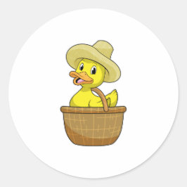 Duck as Farmer with Basket Ronde Sticker