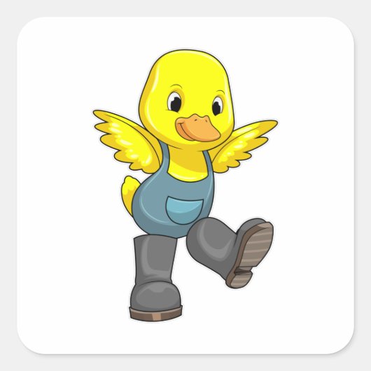 Duck as Farmer with Boots Vierkante Sticker (Voorkant)