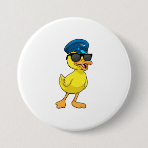 Duck as Pilot met Pilot pet Ronde Button 7,6 Cm