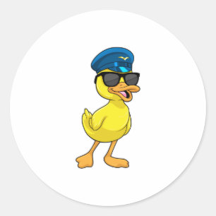 Duck as Pilot met Pilot pet Ronde Sticker