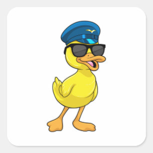 Duck as Pilot met Pilot pet Vierkante Sticker