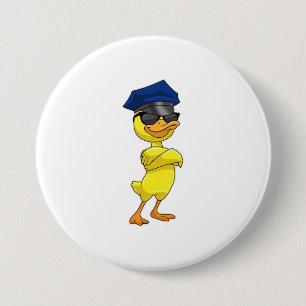Duck as Police officer with Police cap Ronde Button 7,6 Cm