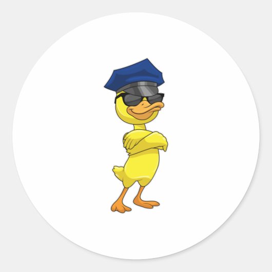 Duck as Police officer with Police cap Ronde Sticker (Voorkant)