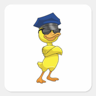 Duck as Police officer with Police cap Vierkante Sticker