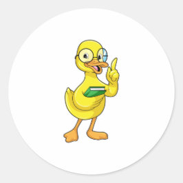Duck as Teacher with Book & Glasses Ronde Sticker