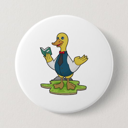 Duck as Teacher with Book Ronde Button 7,6 Cm (Voorkant)