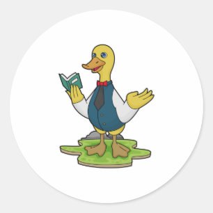 Duck as Teacher with Book Ronde Sticker