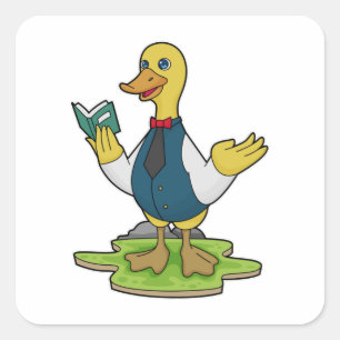 Duck as Teacher with Book Vierkante Sticker
