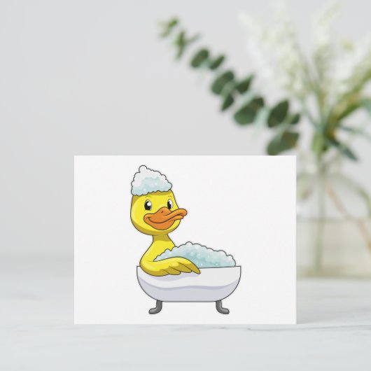 Duck at Bathing with Bathtub & Foam Briefkaart (Staand voorkant)
