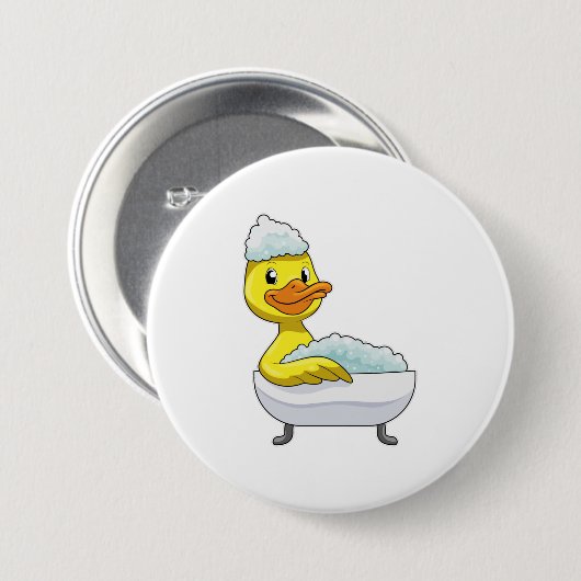 Duck at Bathing with Bathtub & Foam Ronde Button 7,6 Cm (Voorkant /achterkant)