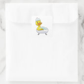 Duck at Bathing with Bathtub & Foam Vierkante Sticker (Tas)