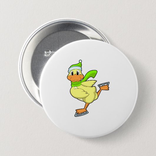 Duck at Ice skating with Ice schaatsen Ronde Button 7,6 Cm (Voorkant /achterkant)