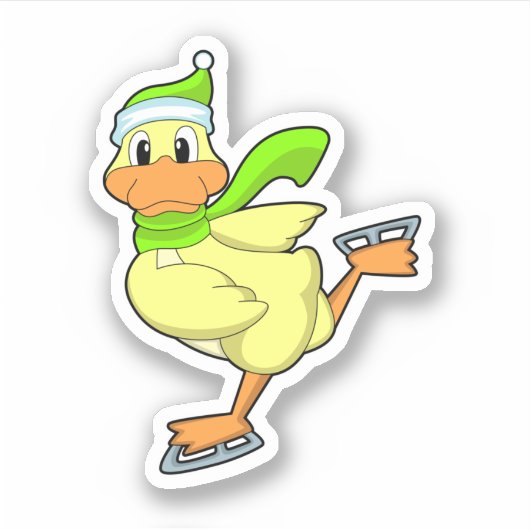 Duck at Ice skating with Ice schaatsen Sticker (Voorkant)