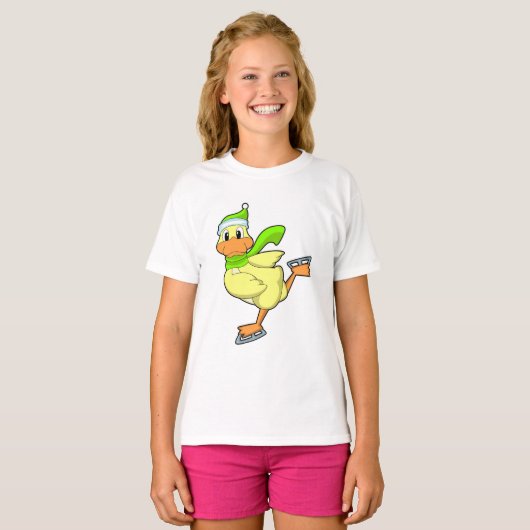 Duck at Ice skating with Ice schaatsen T-shirt (Voorkant volledig)